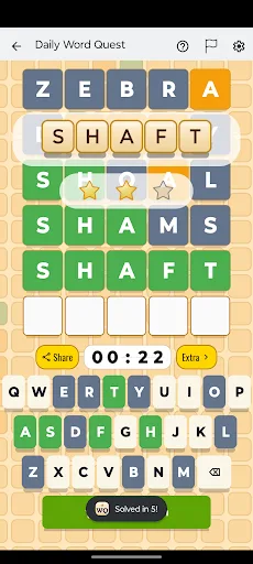Daily Word Quest showing a puzzle mid-game