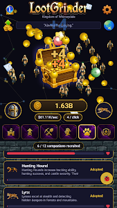 Loot Grinder showing the kingdom with chest, knights and pets